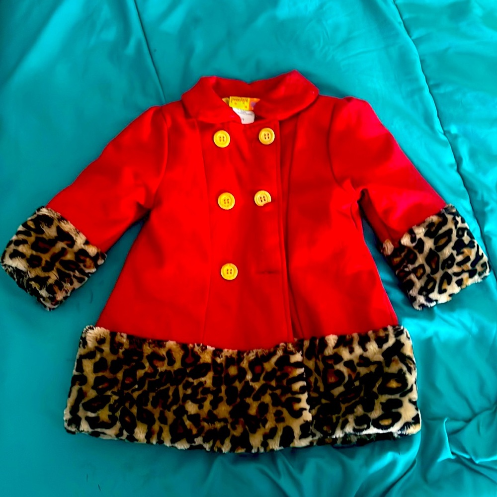 Red & Animal Print Toddler Peacoat